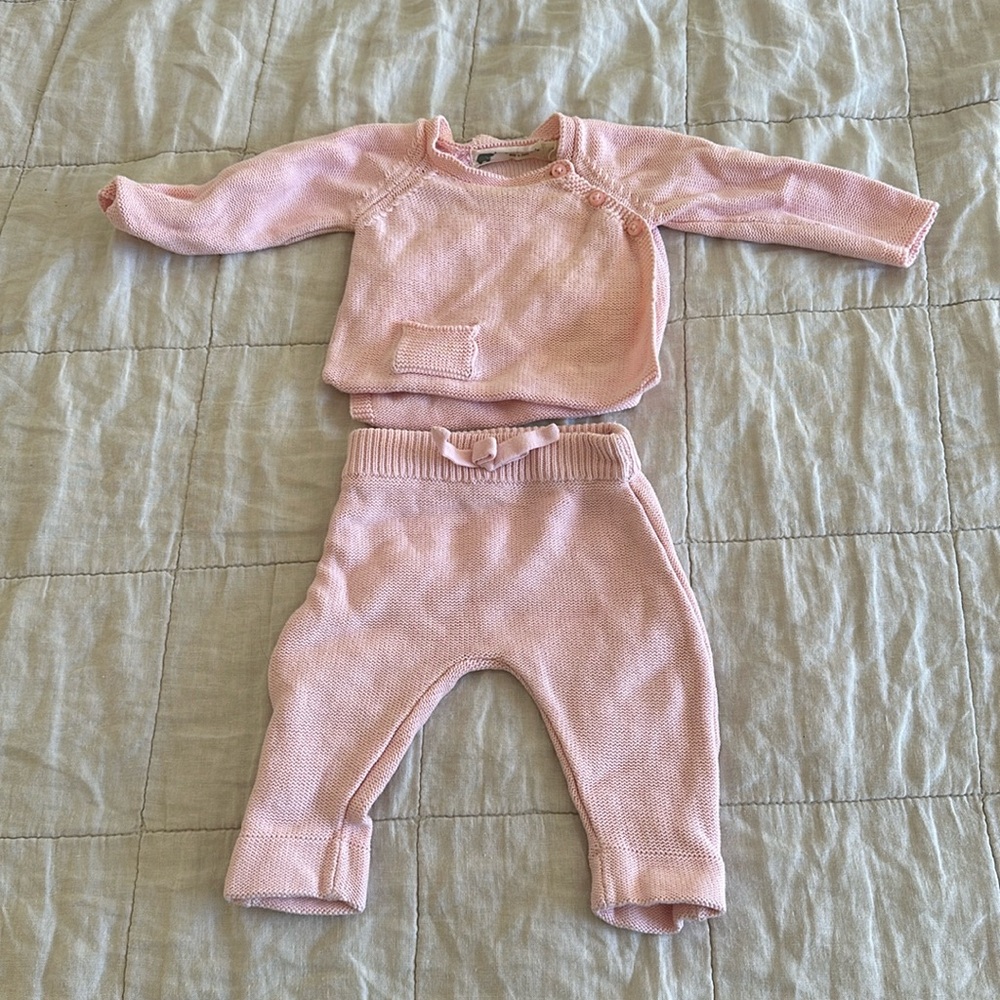 Monica and Andy pink knit newborn two piece outfit set